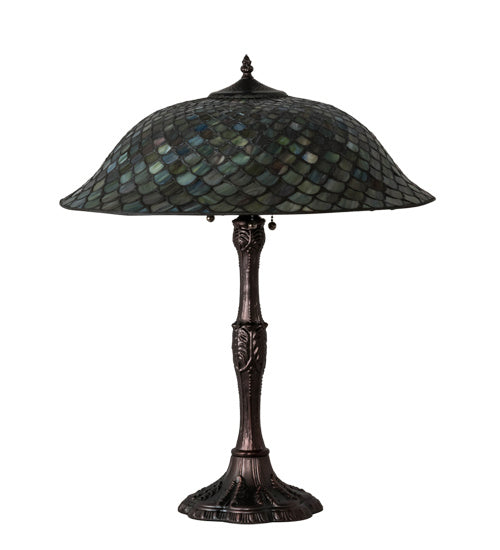 Meyda Tiffany Lighting 147470 Tiffany Fishscale Three Light Table Lamp Lamp Bronze / Dark