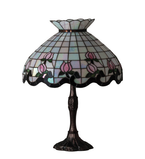 Meyda Tiffany Lighting 232791 Roseborder Three Light Table Lamp Lamp Bronze / Dark