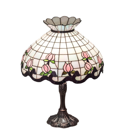 Meyda Tiffany Lighting 232791 Roseborder Three Light Table Lamp Lamp Bronze / Dark