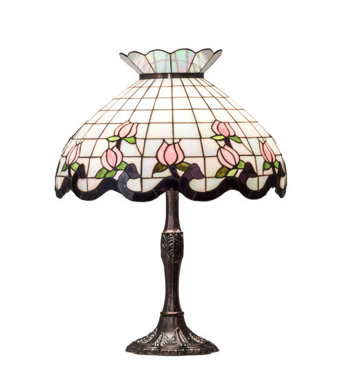 Meyda Tiffany Lighting 232791 Roseborder Three Light Table Lamp Lamp Bronze / Dark