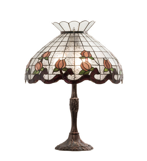 Meyda Tiffany Lighting 232794 Roseborder Three Light Table Lamp Lamp Bronze / Dark