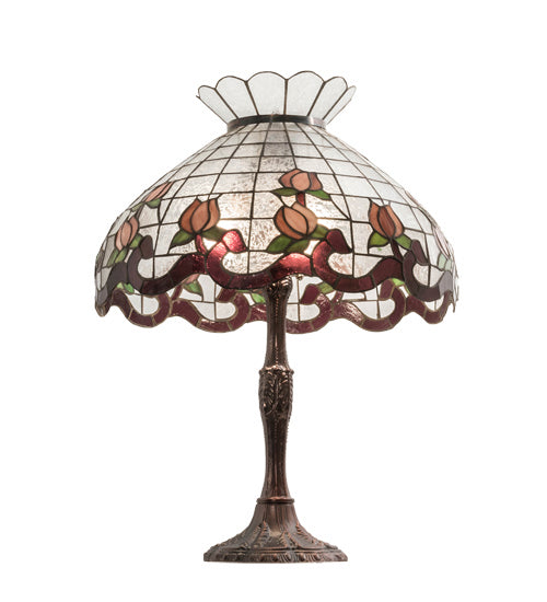 Meyda Tiffany Lighting 232794 Roseborder Three Light Table Lamp Lamp Bronze / Dark