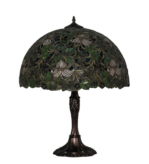 Meyda Tiffany Lighting 232797 Trillium & Violet Three Light Table Lamp Lamp Bronze / Dark