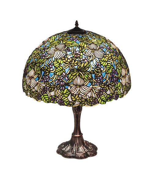 Meyda Tiffany Lighting 232797 Trillium & Violet Three Light Table Lamp Lamp Bronze / Dark