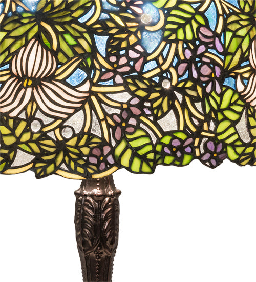 Meyda Tiffany Lighting 232797 Trillium & Violet Three Light Table Lamp Lamp Bronze / Dark