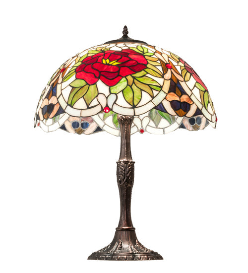Meyda Tiffany Lighting 232798 Renaissance Rose Three Light Table Lamp Lamp Bronze / Dark