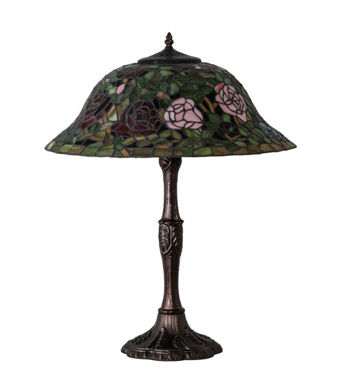 Meyda Tiffany Lighting 232799 Tiffany Rosebush Three Light Table Lamp Lamp Bronze / Dark
