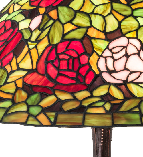 Meyda Tiffany Lighting 232799 Tiffany Rosebush Three Light Table Lamp Lamp Bronze / Dark