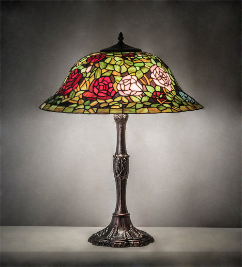 Meyda Tiffany Lighting 232799 Tiffany Rosebush Three Light Table Lamp Lamp Bronze / Dark
