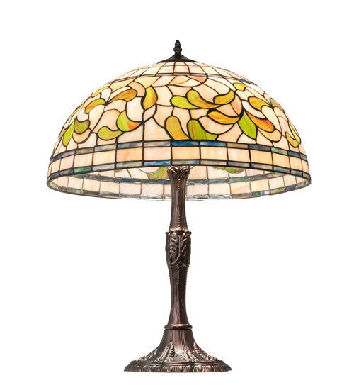 Meyda Tiffany Lighting 232800 Tiffany Turning Leaf Three Light Table Lamp Lamp Bronze / Dark
