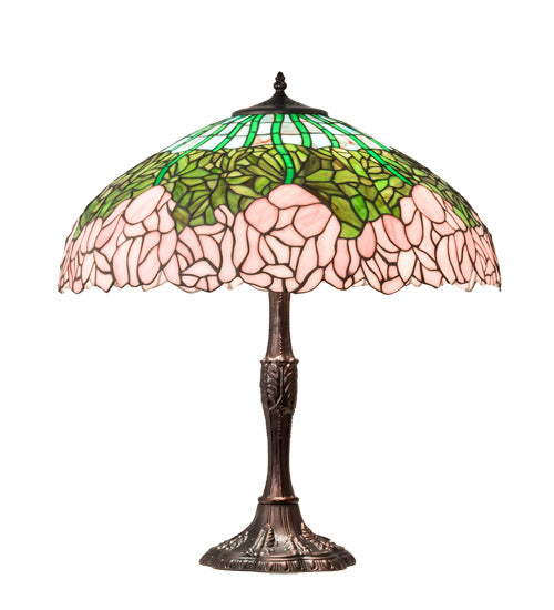 Meyda Tiffany Lighting 232802 Tiffany Cabbage Rose Three Light Table Lamp Lamp Bronze / Dark