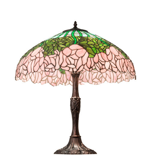 Meyda Tiffany Lighting 232802 Tiffany Cabbage Rose Three Light Table Lamp Lamp Bronze / Dark