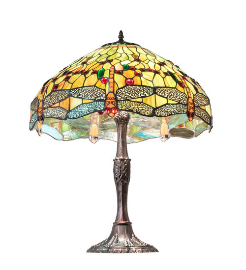 Meyda Tiffany Lighting 47960 Tiffany Hanginghead Dragonfly Three Light Table Lamp Lamp Bronze / Dark