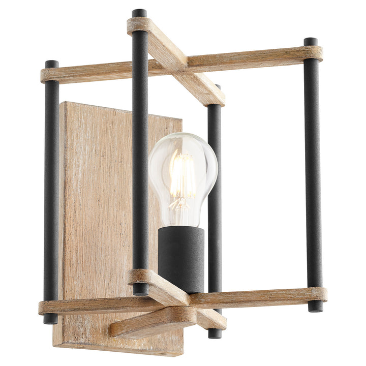 Quorum Silva 5134-1-69 Wall Sconce Light - Textured Black W/ Weathered Oak Finish