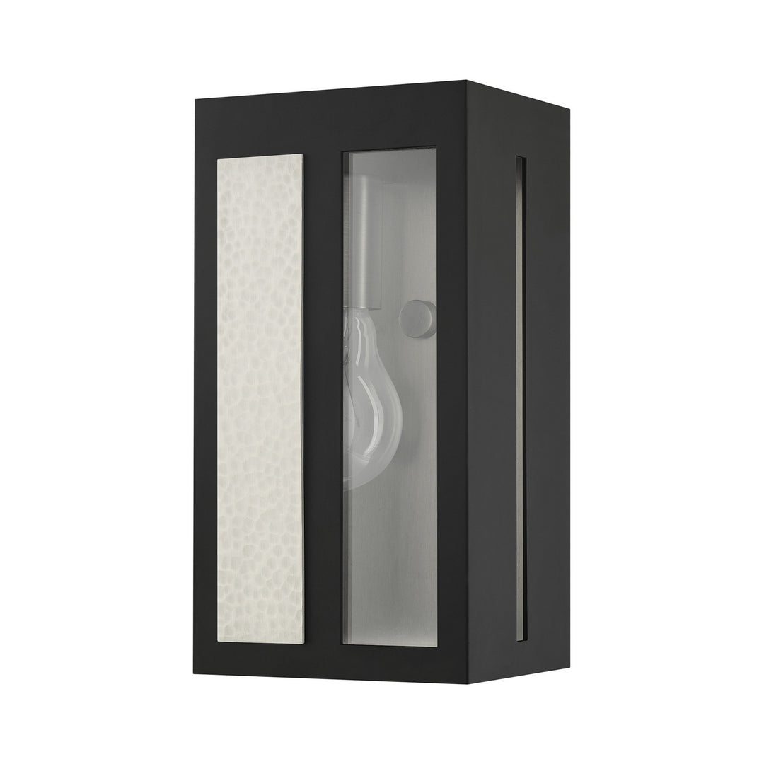 Livex Lighting 27411-04  Lafayette Outdoor Black W/ Hammered Brushed Nickel Panels