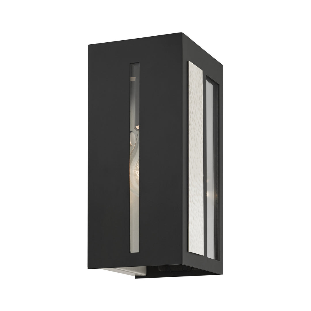 Livex Lighting 27411-04  Lafayette Outdoor Black W/ Hammered Brushed Nickel Panels