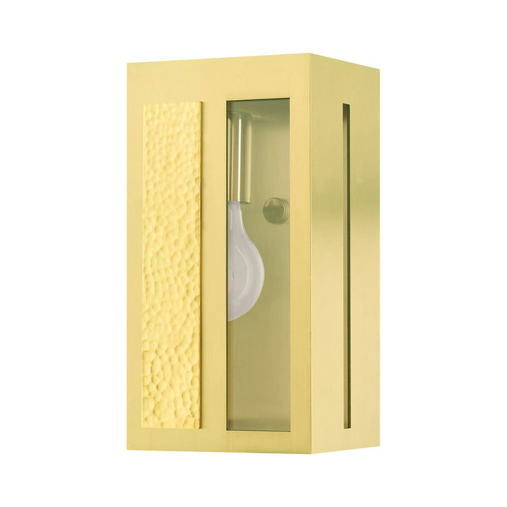 Livex Lighting 27411-12  Lafayette Outdoor Satin Brass W/ Hammered Polished Brass Panels
