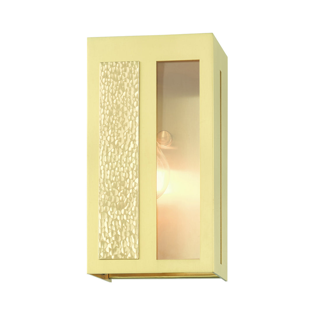 Livex Lighting 27411-12  Lafayette Outdoor Satin Brass W/ Hammered Polished Brass Panels