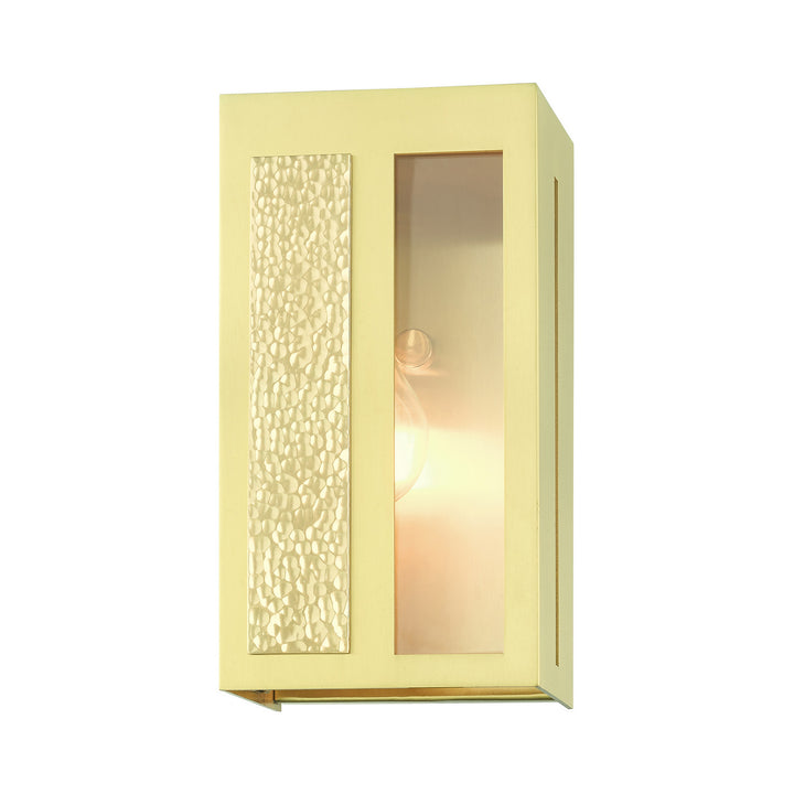 Livex Lighting 27411-12  Lafayette Outdoor Satin Brass W/ Hammered Polished Brass Panels