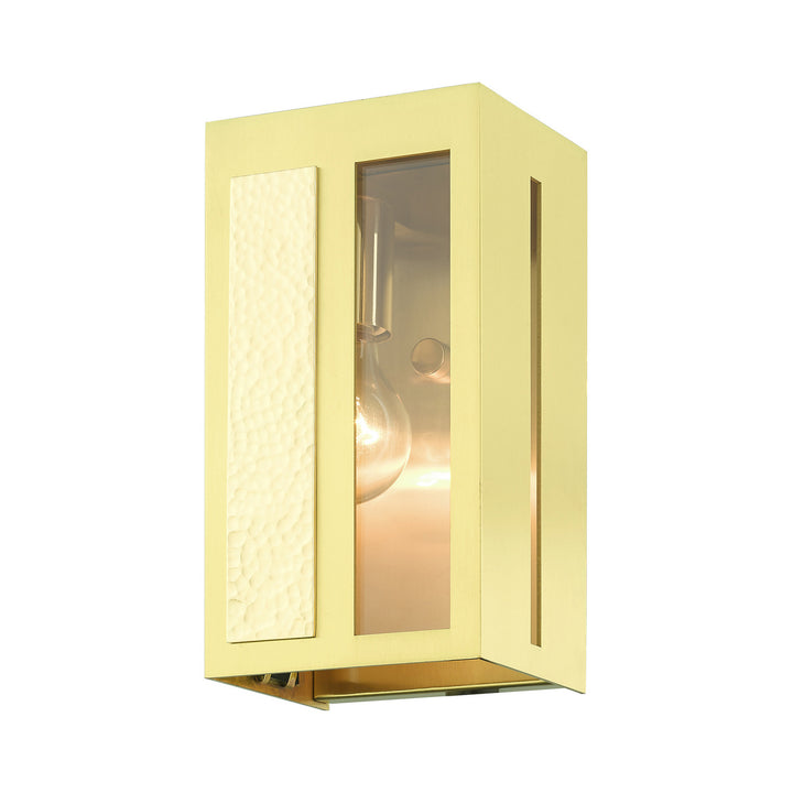Livex Lighting 27411-12  Lafayette Outdoor Satin Brass W/ Hammered Polished Brass Panels