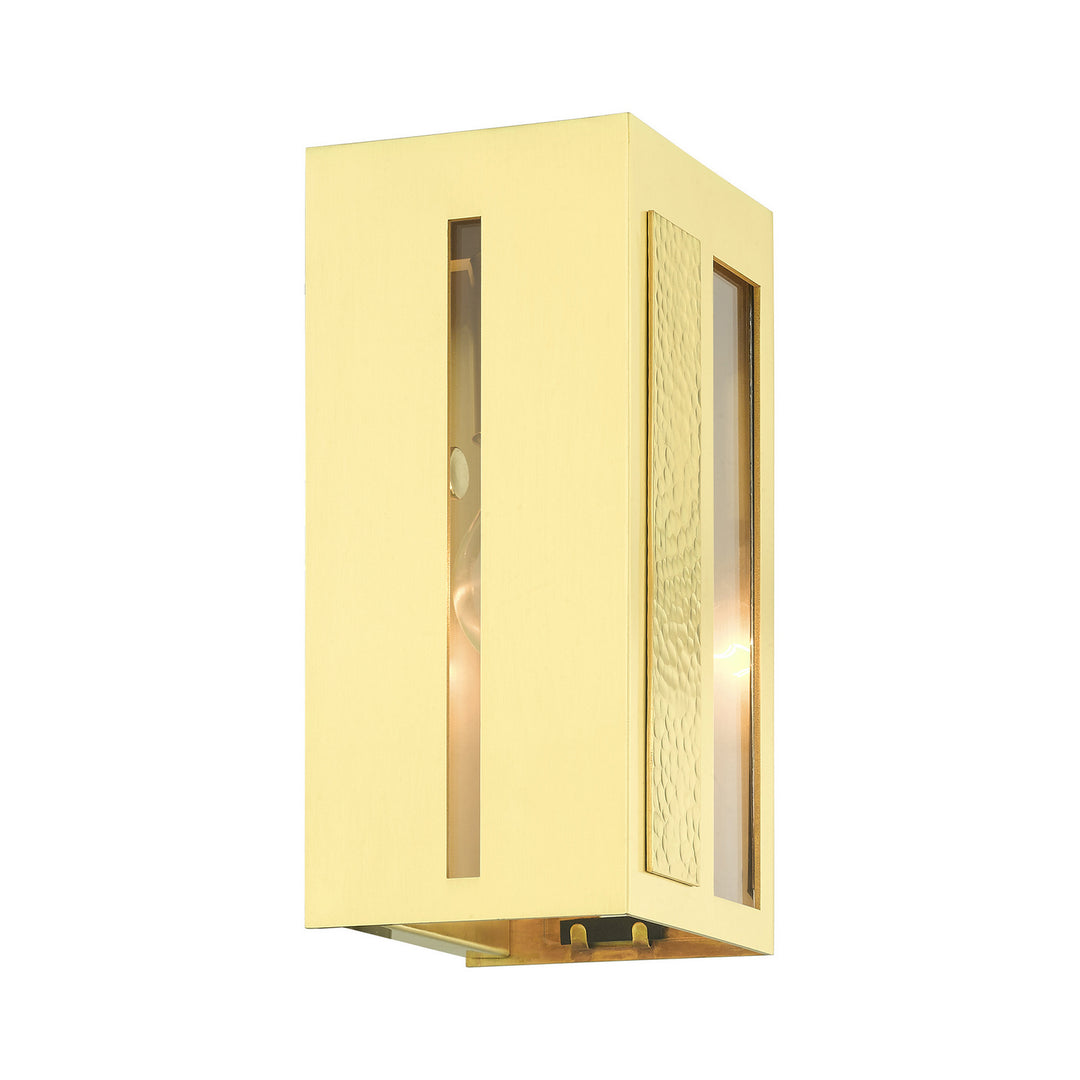 Livex Lighting 27411-12  Lafayette Outdoor Satin Brass W/ Hammered Polished Brass Panels