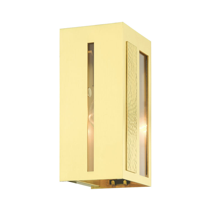 Livex Lighting 27411-12  Lafayette Outdoor Satin Brass W/ Hammered Polished Brass Panels