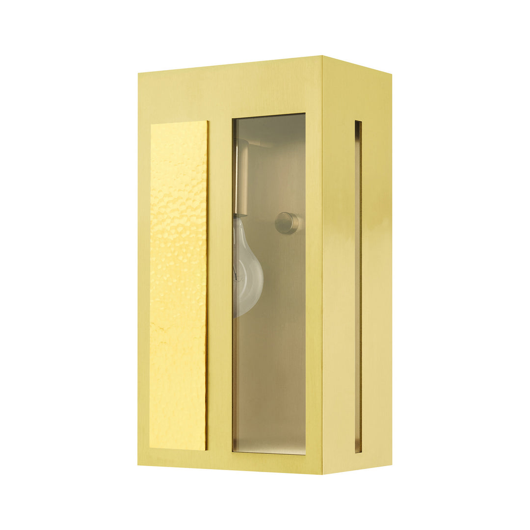 Livex Lighting 27412-12  Lafayette Outdoor Satin Brass W/ Hammered Polished Brass Panels