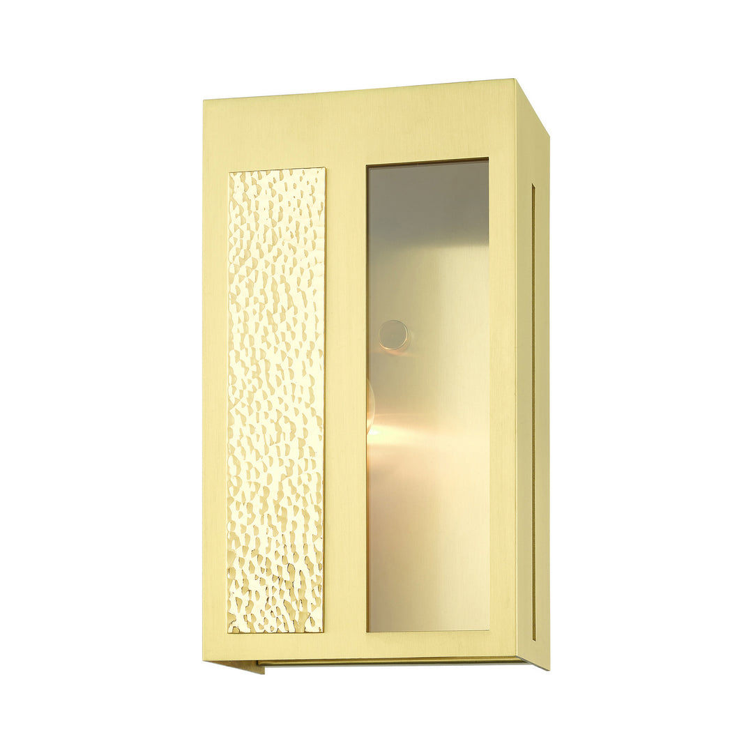 Livex Lighting 27412-12  Lafayette Outdoor Satin Brass W/ Hammered Polished Brass Panels