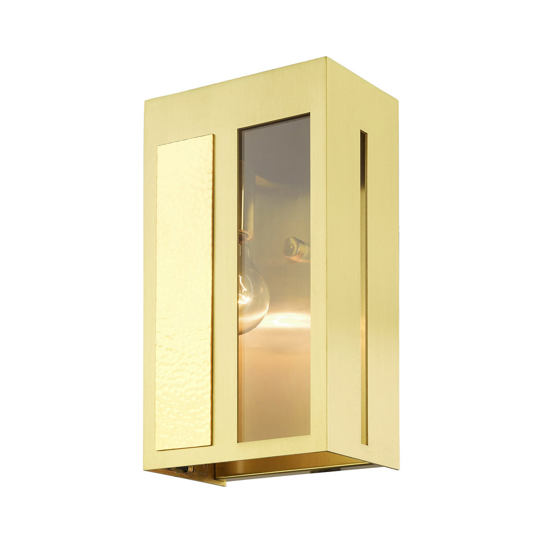 Livex Lighting 27412-12  Lafayette Outdoor Satin Brass W/ Hammered Polished Brass Panels