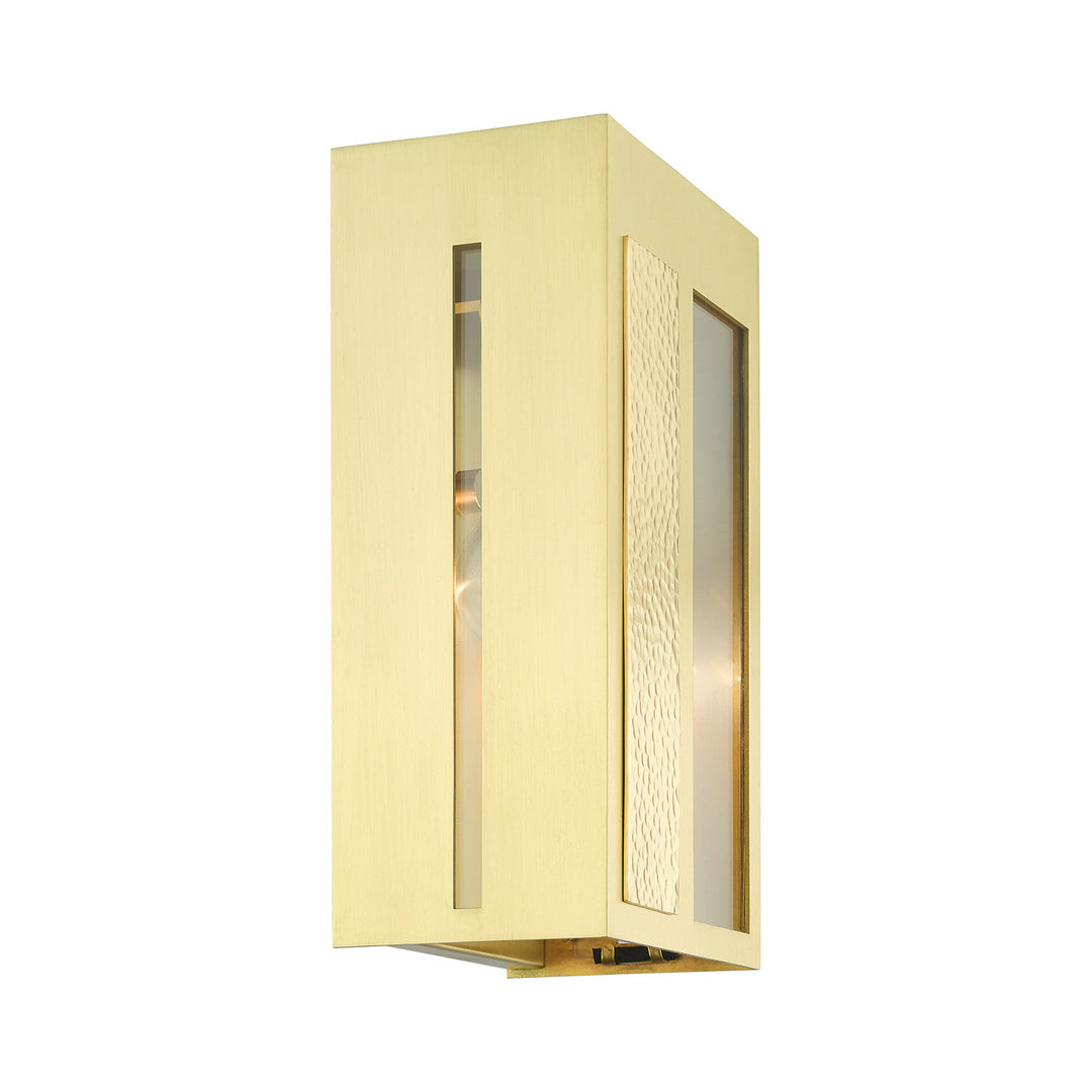 Livex Lighting 27412-12  Lafayette Outdoor Satin Brass W/ Hammered Polished Brass Panels