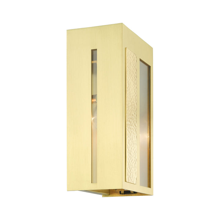 Livex Lighting 27412-12  Lafayette Outdoor Satin Brass W/ Hammered Polished Brass Panels