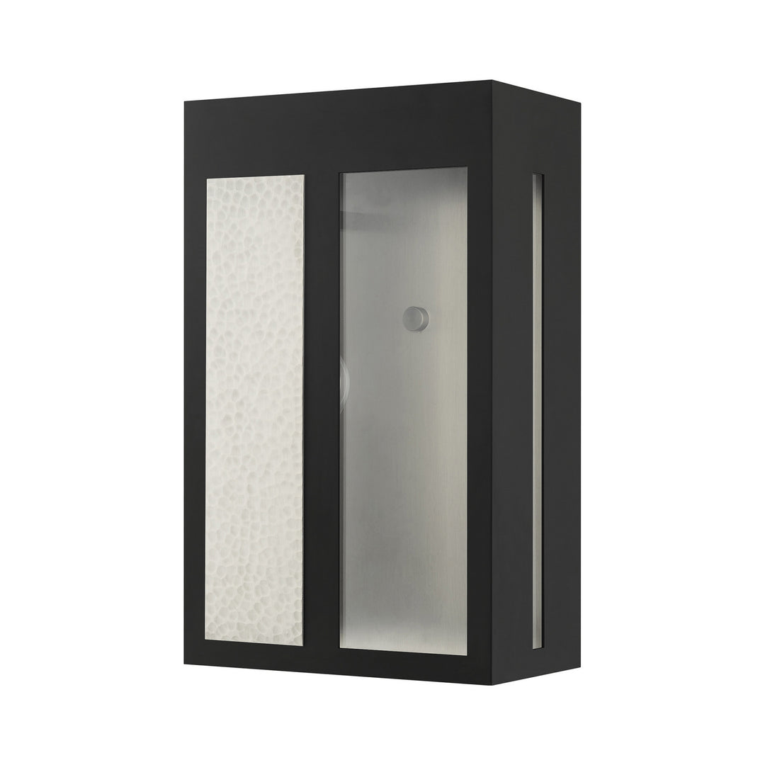 Livex Lighting 27413-04  Lafayette Outdoor Black W/ Hammered Brushed Nickel Panels