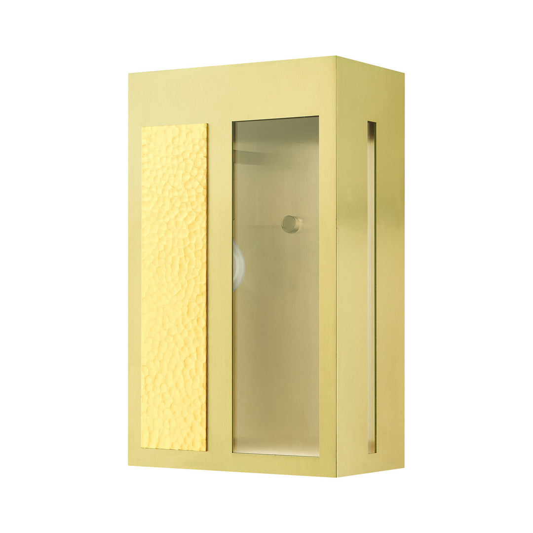 Livex Lighting 27413-12  Lafayette Outdoor Satin Brass W/ Hammered Polished Brass Panels