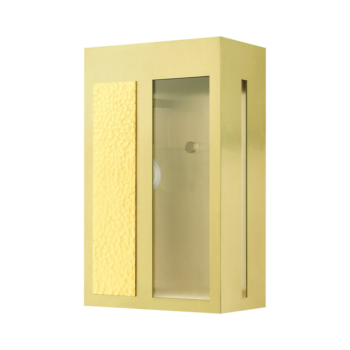 Livex Lighting 27413-12  Lafayette Outdoor Satin Brass W/ Hammered Polished Brass Panels