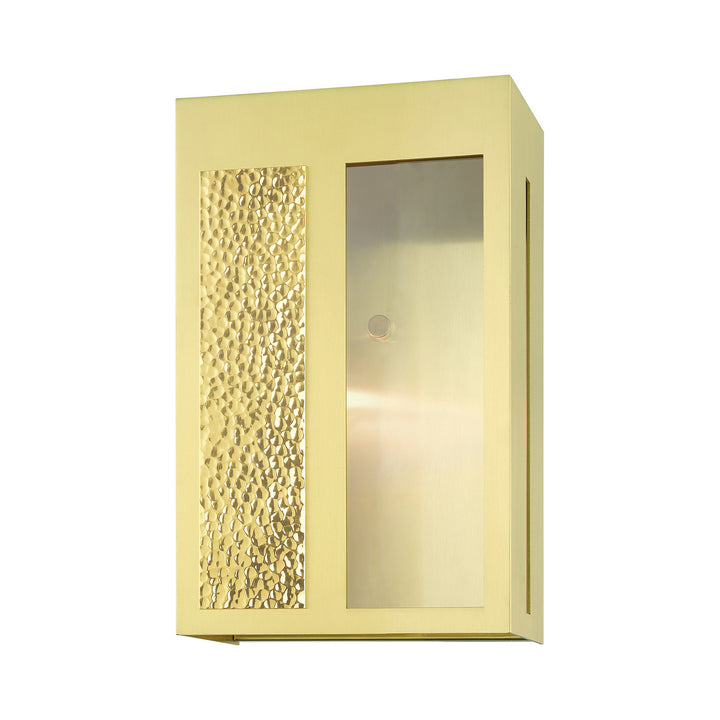 Livex Lighting 27413-12  Lafayette Outdoor Satin Brass W/ Hammered Polished Brass Panels