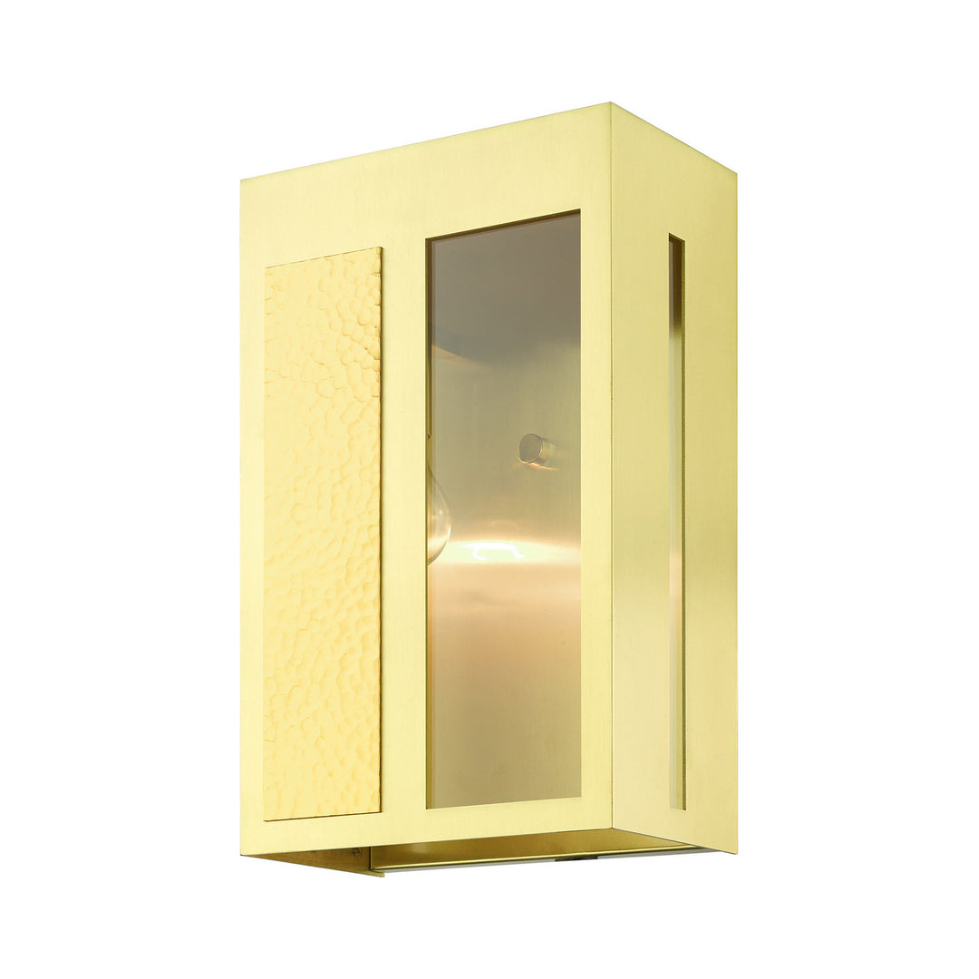 Livex Lighting 27413-12  Lafayette Outdoor Satin Brass W/ Hammered Polished Brass Panels