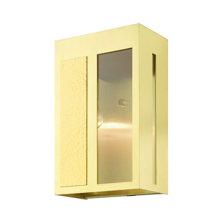 Livex Lighting 27413-12  Lafayette Outdoor Satin Brass W/ Hammered Polished Brass Panels