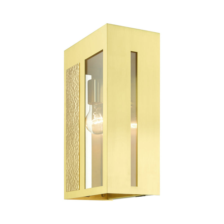 Livex Lighting 27413-12  Lafayette Outdoor Satin Brass W/ Hammered Polished Brass Panels