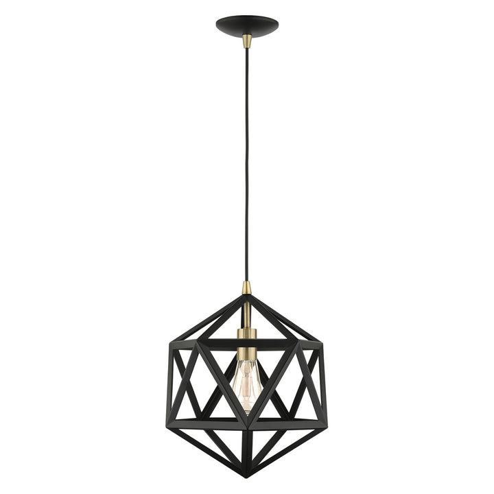 Livex Ashland 41328-14 Pendant Light - Textured Black w/ Antique Brasss