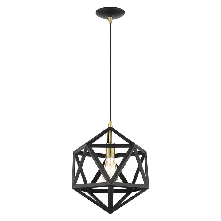 Livex Ashland 41328-14 Pendant Light - Textured Black w/ Antique Brasss