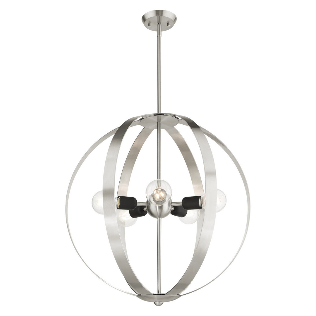 Livex Modesto 46416-91 Chandelier Light - Brushed Nickel w/ Blacks