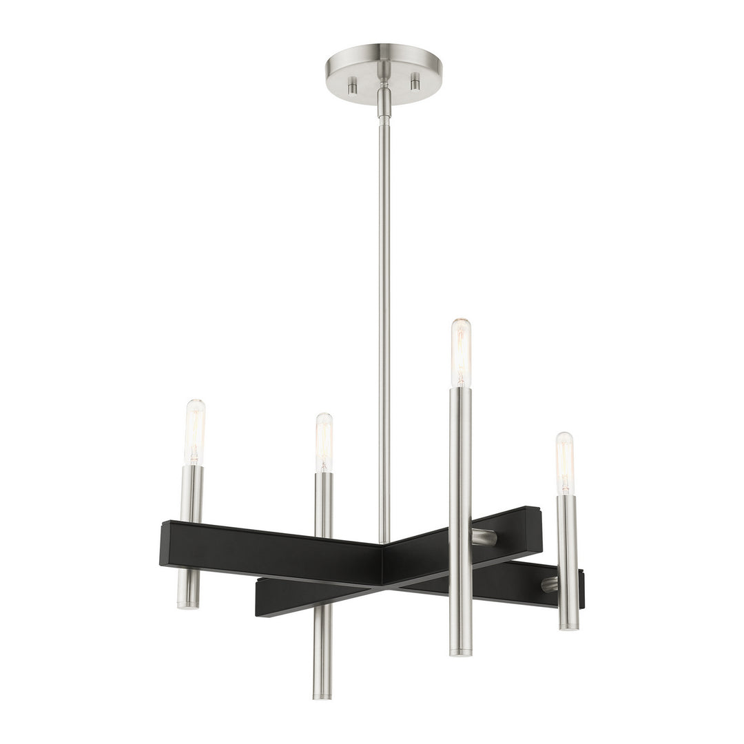 Livex Denmark 49344-91 Chandelier Light - Brushed Nickel w/ Blacks