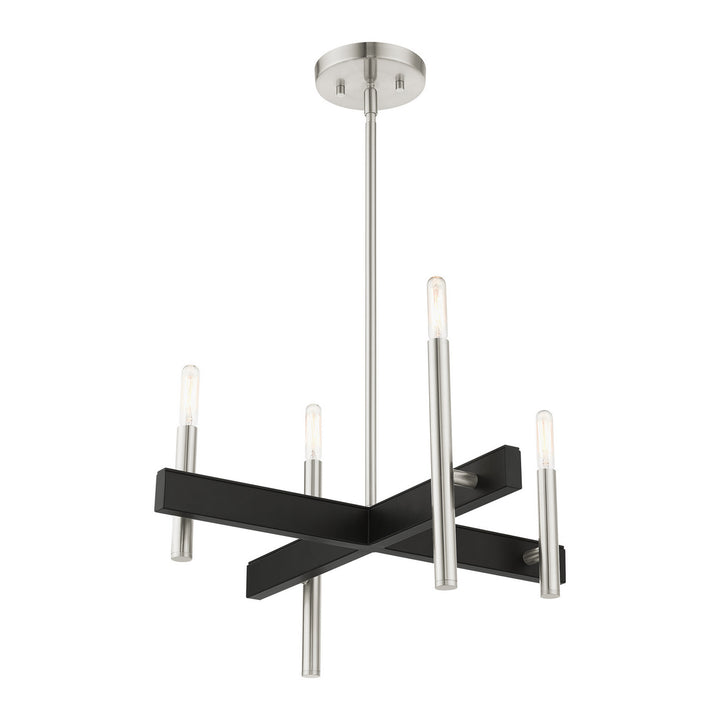 Livex Denmark 49344-91 Chandelier Light - Brushed Nickel w/ Blacks