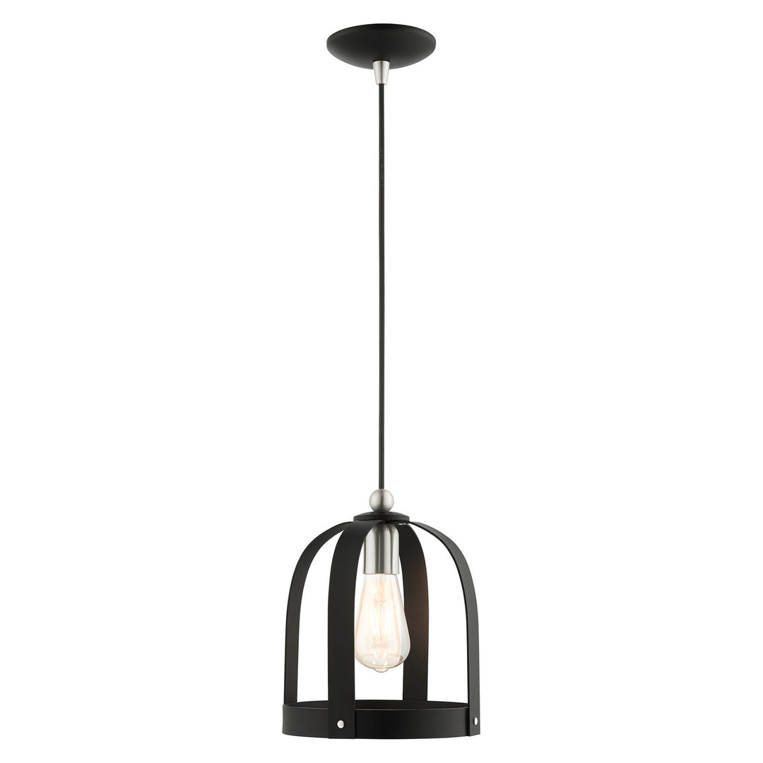 Livex Stoneridge 49642-14 Pendant Light - Textured Black w/ Brushed Nickels