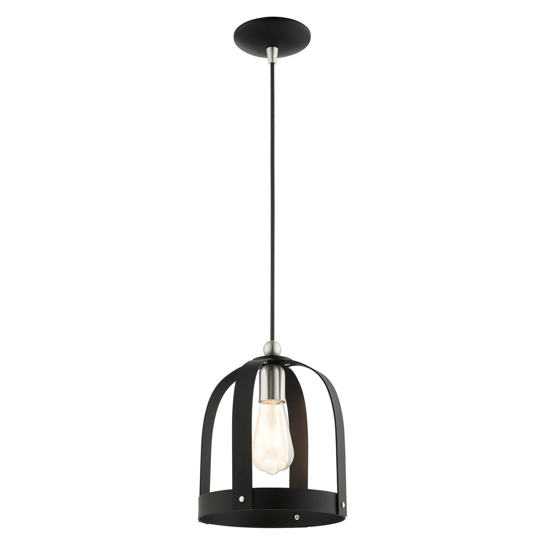 Livex Stoneridge 49642-14 Pendant Light - Textured Black w/ Brushed Nickels