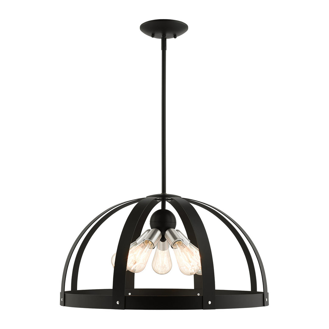 Livex Stoneridge 49645-14 Pendant Light - Textured Black w/ Brushed Nickels