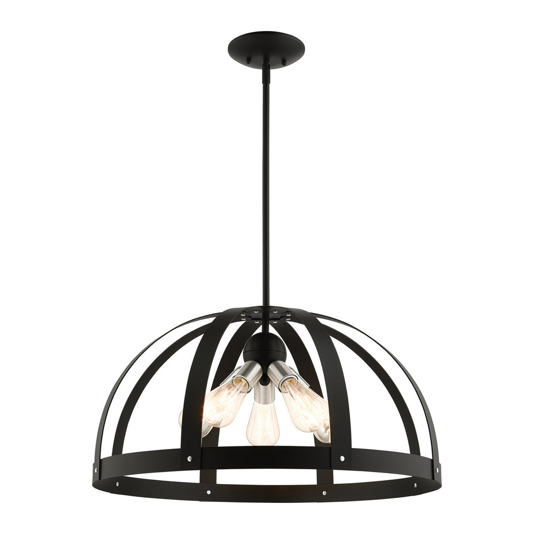 Livex Stoneridge 49645-14 Pendant Light - Textured Black w/ Brushed Nickels