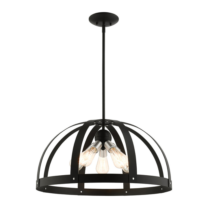 Livex Stoneridge 49645-14 Pendant Light - Textured Black w/ Brushed Nickels