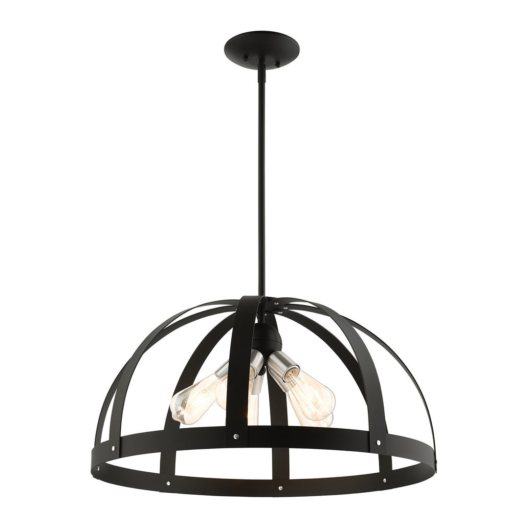 Livex Stoneridge 49645-14 Pendant Light - Textured Black w/ Brushed Nickels