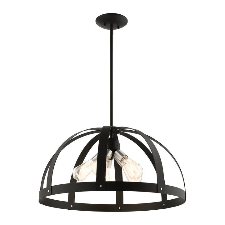 Livex Stoneridge 49645-14 Pendant Light - Textured Black w/ Brushed Nickels